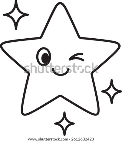 Winking Star Line Art – Cute Smiling Star Drawing for Kids and Coloring Pages