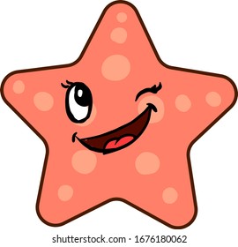 Winking starfish, illustration, vector on white background.