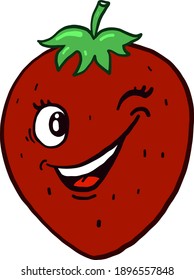 Winking strawberry ,illustration, vector on white background