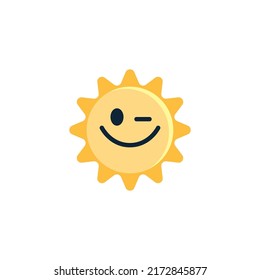 Winking Sun Face emoticon flat icon, vector sign, colorful pictogram isolated on white. Symbol, logo illustration. Flat style design