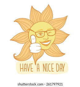 The winking sun. Have a nice day vector card