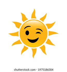 Winking Sun Smiling Vector Illustration Isolated on White Background. Cartoon Clip Art Symbol Funny Design.