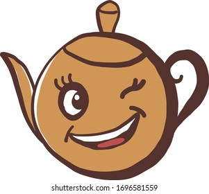 Winking tea pot, illustration, vector on white background
