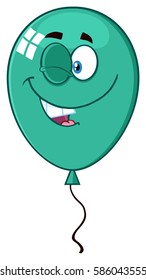 Winking Turquoise Balloon Cartoon Mascot Character. Vector Illustration Isolated On White Background