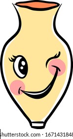 Winking vase, illustration, vector on white background.