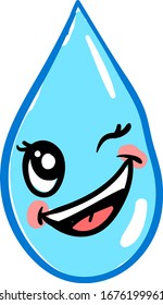 Winking water drop, illustration, vector on white background.