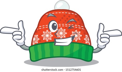 Winking winter hat cartoon mascot shape