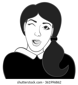 Winking woman isolated on a white background. Vector illustration. Gray
