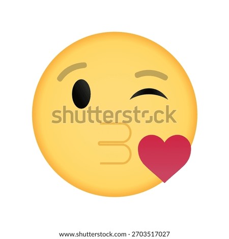 Winking yellow emoji face blowing a kiss with red heart