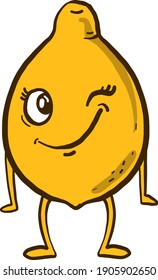 Winking yellow lemon, illustration, vector on a white background.