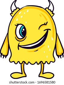 Winking yellow monster, illustration, vector on white background