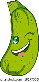 Winking zucchini, illustration, vector on white background