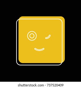 Winks emoticon face doodle icon vector illustration for design and web isolated on black background. Vector emoticon. Yellow emoticon face.