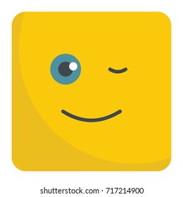 Winks emoticon face flat icon vector illustration for design and web isolated on white background. Vector emoticon. Yellow emoticon face.