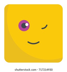 Winks emoticon face flat icon vector illustration for design and web isolated on white background. Vector emoticon. Yellow emoticon face.