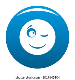 Winks smile icon vector blue circle isolated on white background 