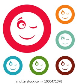 Winks smile icons circle set vector isolated on white background
