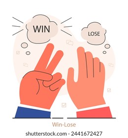 Win-Lose scenario, emphasizing strategic choices. Competitive mindset. Challenge solution. Flat vector illustration.