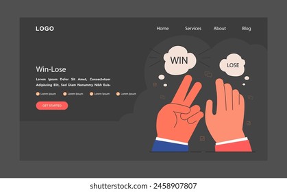 Win-Lose scenario, emphasizing strategic choices dark or night mode web, landing. Competitive mindset. Challenge solution. Flat vector illustration.