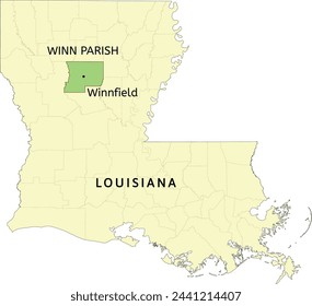 Winn Parish and city of Winnfield location on Louisiana state map