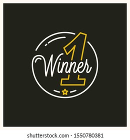 Winner 1st place logo. Round linear logo of winner number one on black background