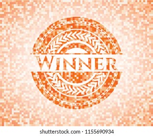 Winner abstract emblem, orange mosaic background