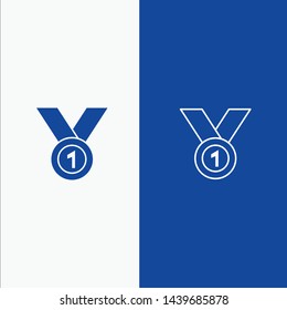 Winner, Achieve, Award, Leader, Medal, Ribbon, Win Line and Glyph Solid icon Blue banner Line and Glyph Solid icon Blue banner