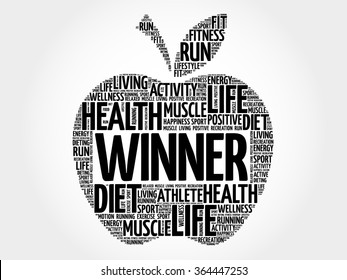 Winner apple word cloud, health concept