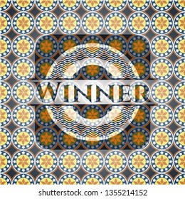 Winner arabic emblem background. Arabesque decoration.