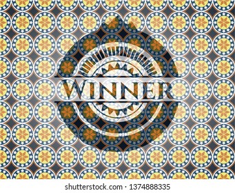 Winner arabic style emblem. Arabesque decoration.