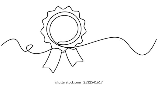 Vencedor distintivo contínuo uma linha desenho vetor ilustração. Pro vetor, desenho contínuo de uma linha de garantia de qualidade emblema de prêmio bom conceito de garantia do produto ilustração vetorial, Social