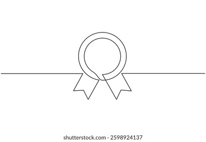 Winner award badge continuous one line drawing vector illustration, Single continuous line drawing of the best quality award badge with gold star winning medal.
