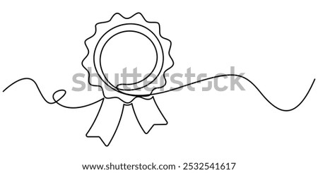 Winner award badge continuous one line drawing vector illustration. Pro vector, Continuous one line drawing of quality assurance award badge good product warranty concept vector illustration, Social