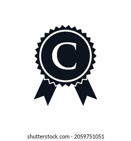 Winner Award Certified Medal Badge On C Logo Template. Best Seller Badge Sign Logo Design On Letter C Vector