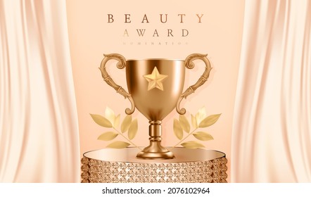 Winner Award Champion Realistic Golden Trophy And Crown Template 