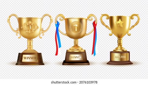 

Winner award champion realistic golden trophy set.