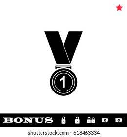 Winner award icon flat. Black pictogram on white background. Vector illustration symbol and bonus button open and closed lock, folder, star
