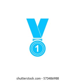 Winner award icon flat. Blue pictogram on white background. Vector illustration symbol