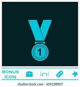 Winner award icon flat. Blue pictogram on dark background. Vector illustration symbol and bonus icons