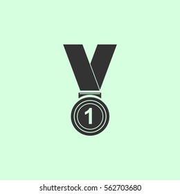Winner award icon flat. Grey vector symbol on green background
