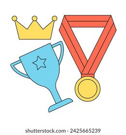 Winner award icon. Trophy ribbon and crown