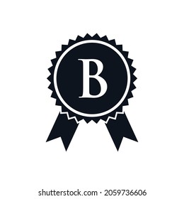 Winner Award Medal Badge Icon On Letter B Logo Template. Best Seller Badge Logo Design With B Letter