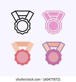 Winner award with medal and star. Contain line, flat and combined variant of pictogram icon.