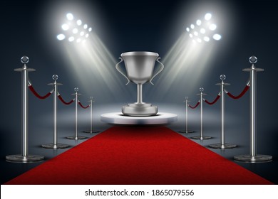 Winner Award On Illuminated Podium Round Stage. EPS10 Vector