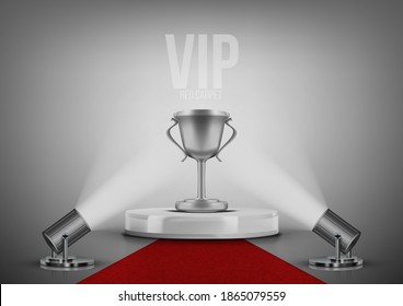 Winner Award On Illuminated Podium Round Stage. EPS10 Vector