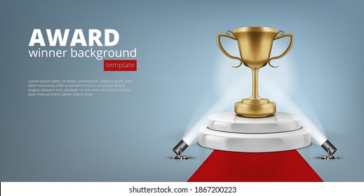 Winner Award On Illuminated Podium Round Stage. EPS10 Vector