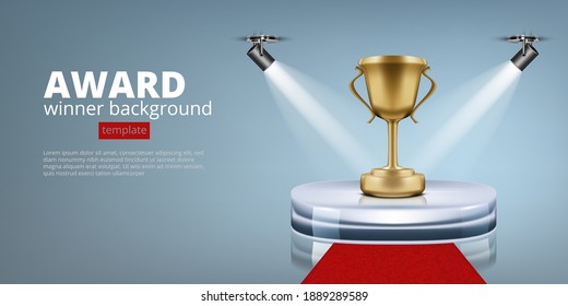 Winner Award On Illuminated Podium Round Stage. EPS10 Vector