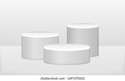 Сompetition winner award, platform, stage. White podiums. Stylish trendy illustration,graphic design -3D, render.