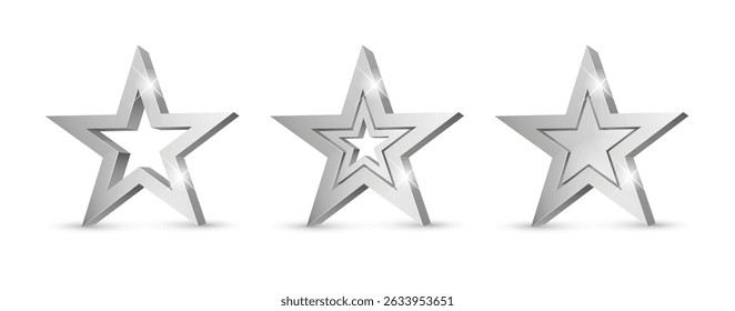 Premio del ganador. Estrella de plata 3d símbolo. Plantilla de póster para la fiesta del evento. Ilustración vectorial