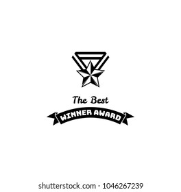 Winner award trophy star. Vintage reward, medal with star with ribbon. Winners prize. Vector illustration.
